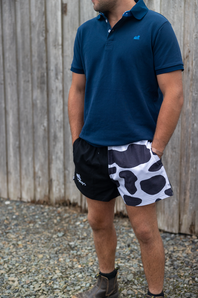 Cow Print Rugby shorts Black White