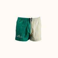 Green and cream harlequin shorts - front 