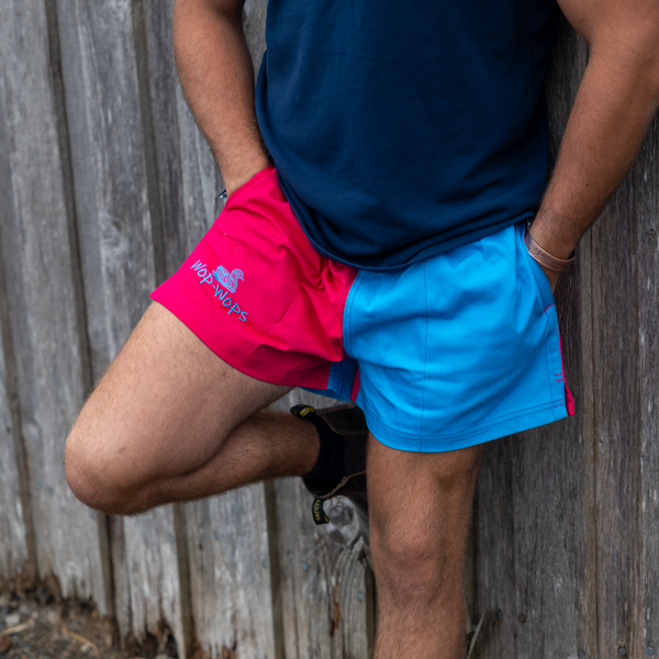 Wanaka Rugby Shorts (Light Blue/Hot pink)