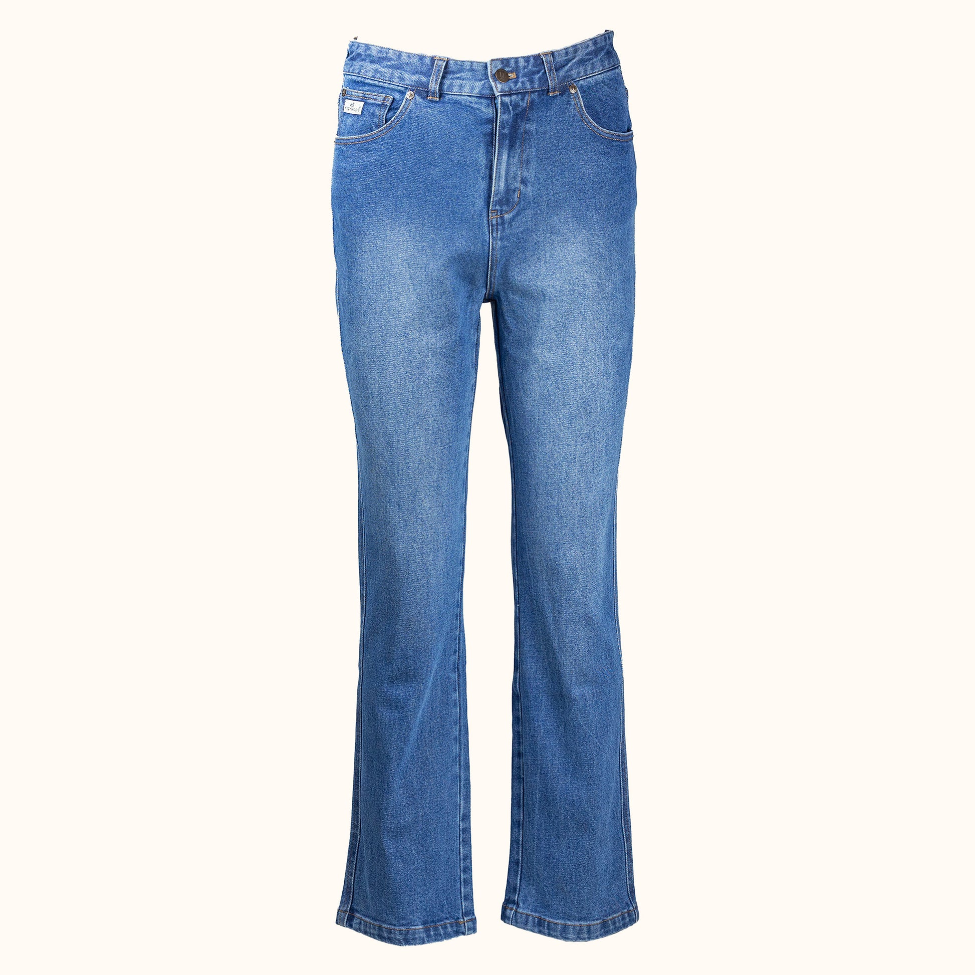 Womens boot cut wash jeans heavyweight non stretch- front 