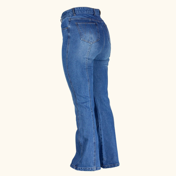 Womens flared wash jeans heavyweight non stretch-back