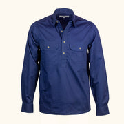 Navy 1/4 button work shirt-front 