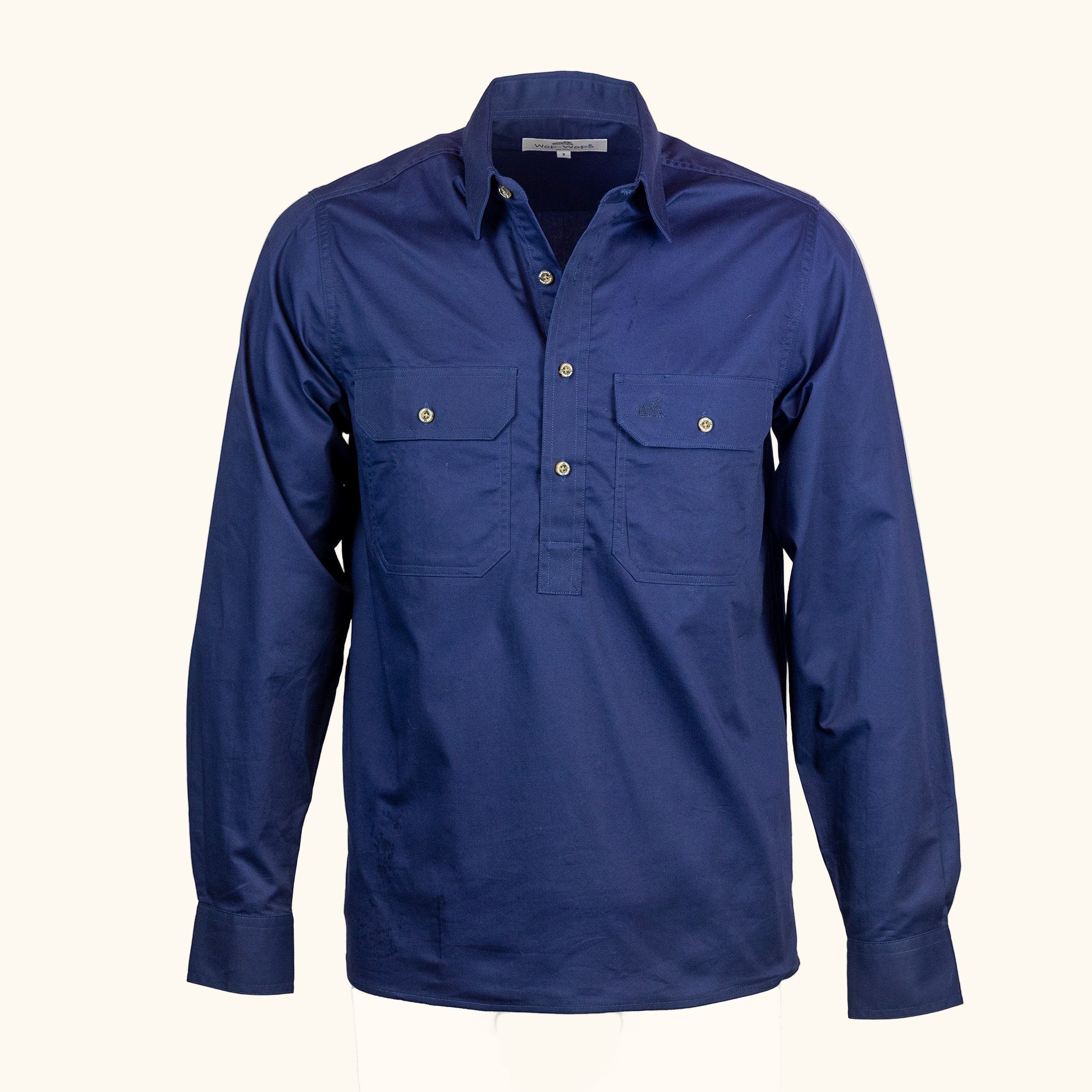 Navy 1/4 button work shirt-front 
