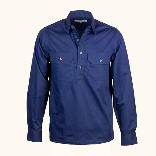 Navy 1/4 button work shirt-front 