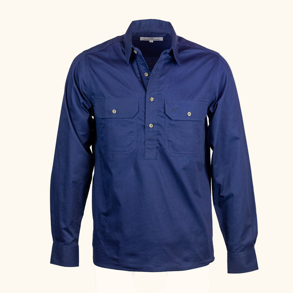 Navy 1/4 button work shirt-front 