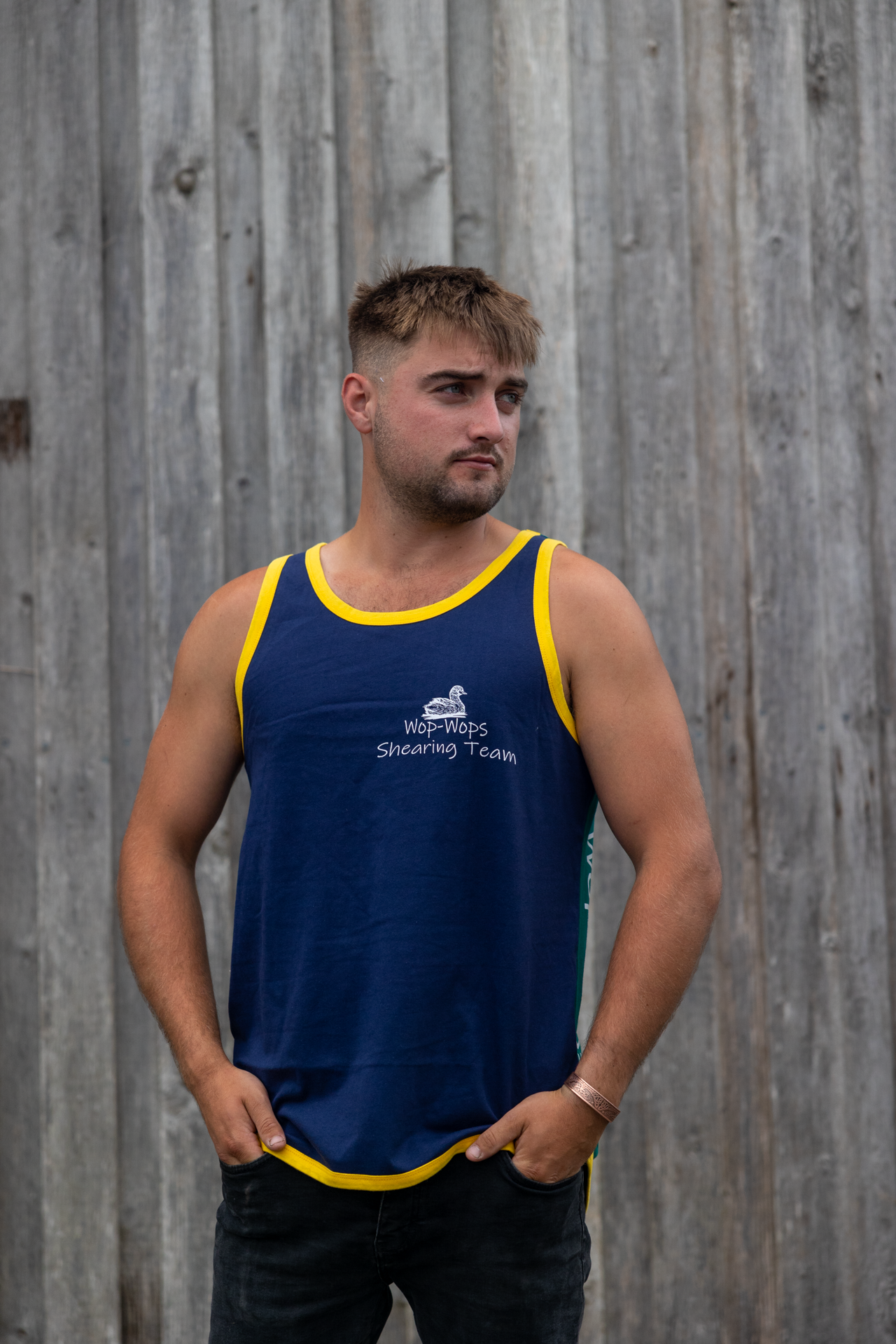 Harlequin shearing singlet (Green/Navy)