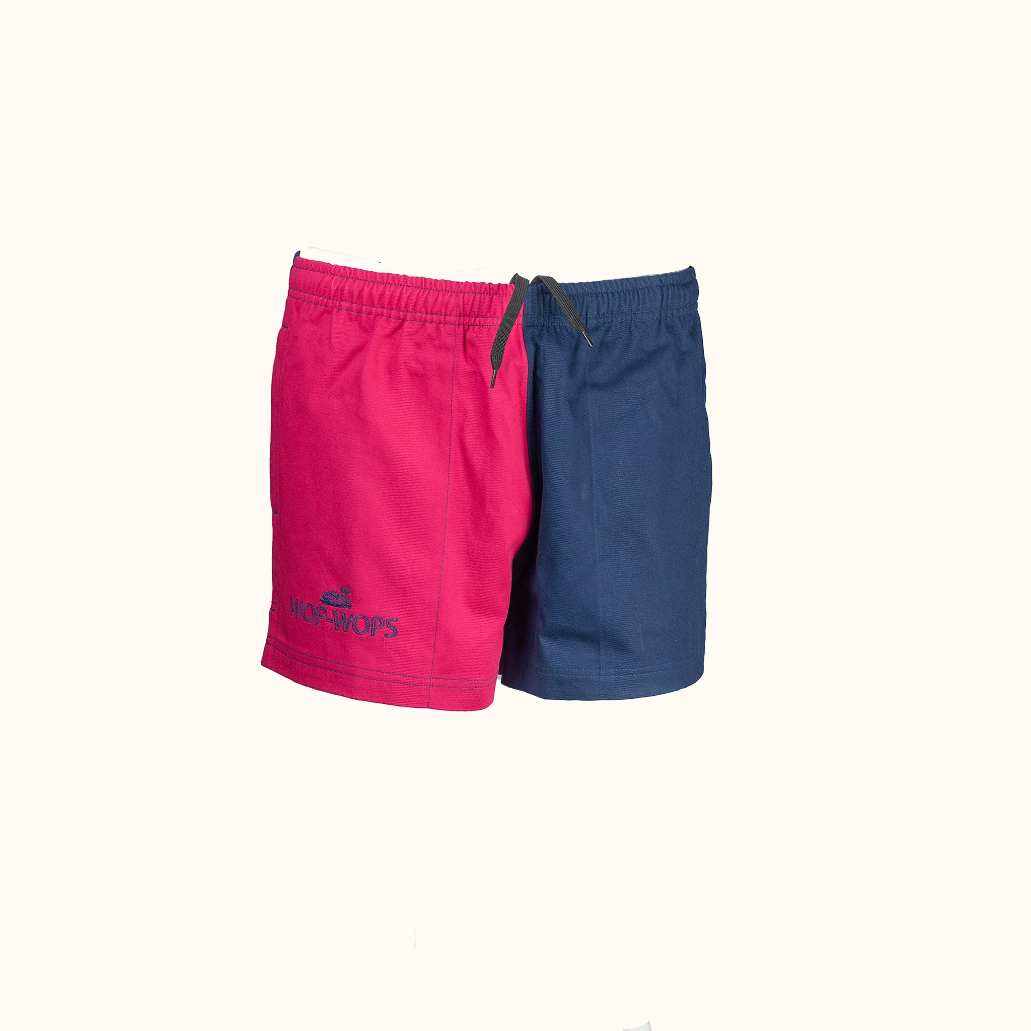Pink and navy harlequin shorts- front