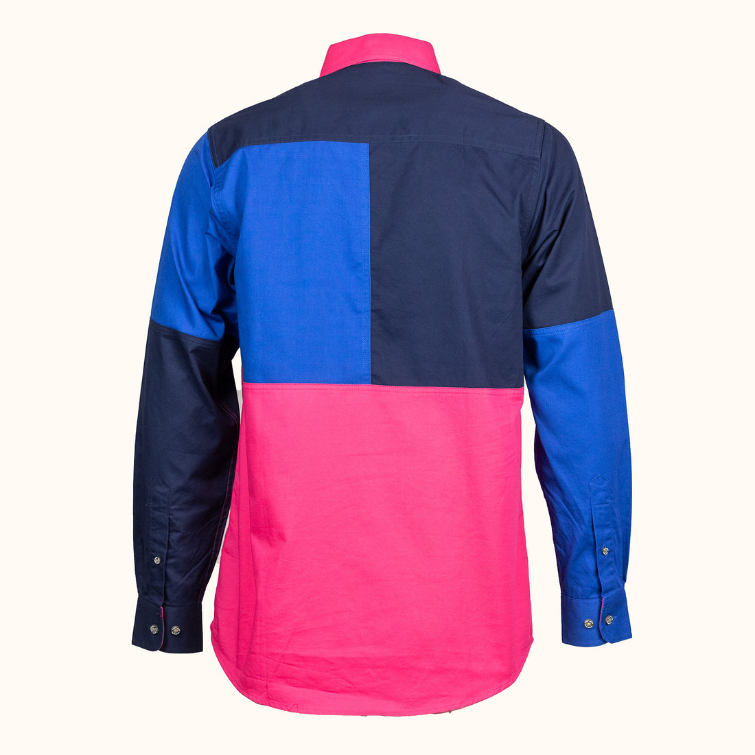 Pink and blue shirt with brand logo on a white background-front