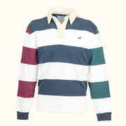 Striped rugby shirt with long sleeves on a white background-front