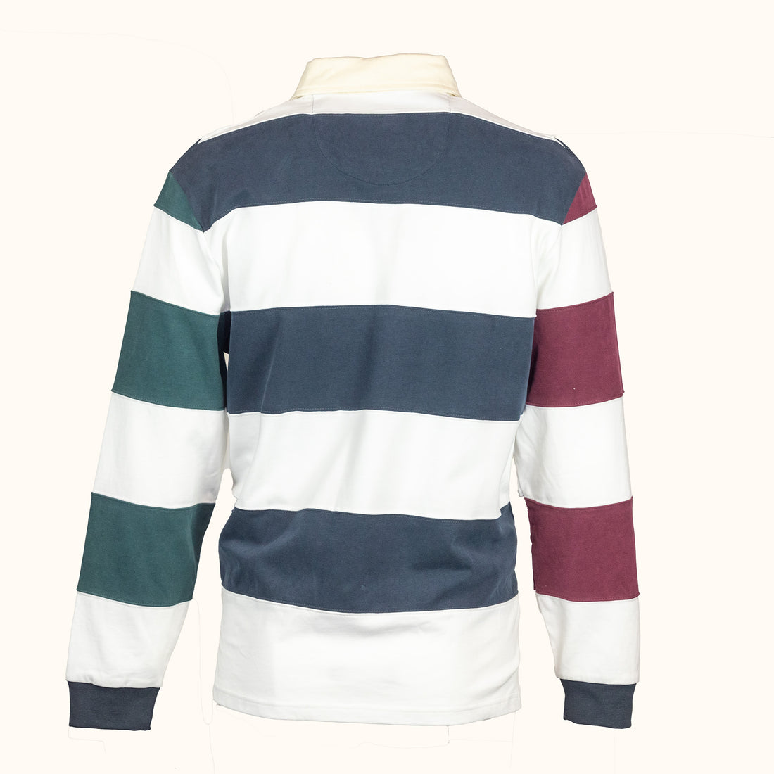 Striped rugby shirt with long sleeves on a white background-front