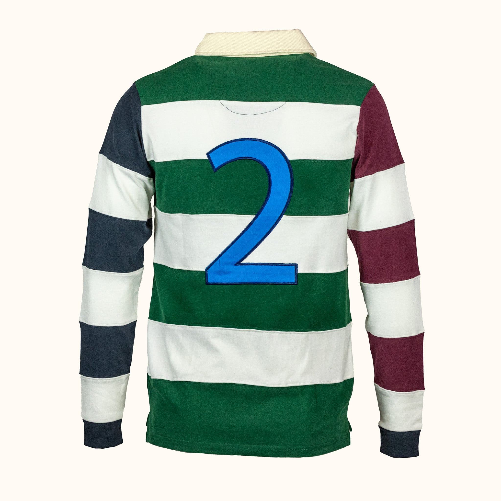Striped rugby jersey with number 2 on a white background