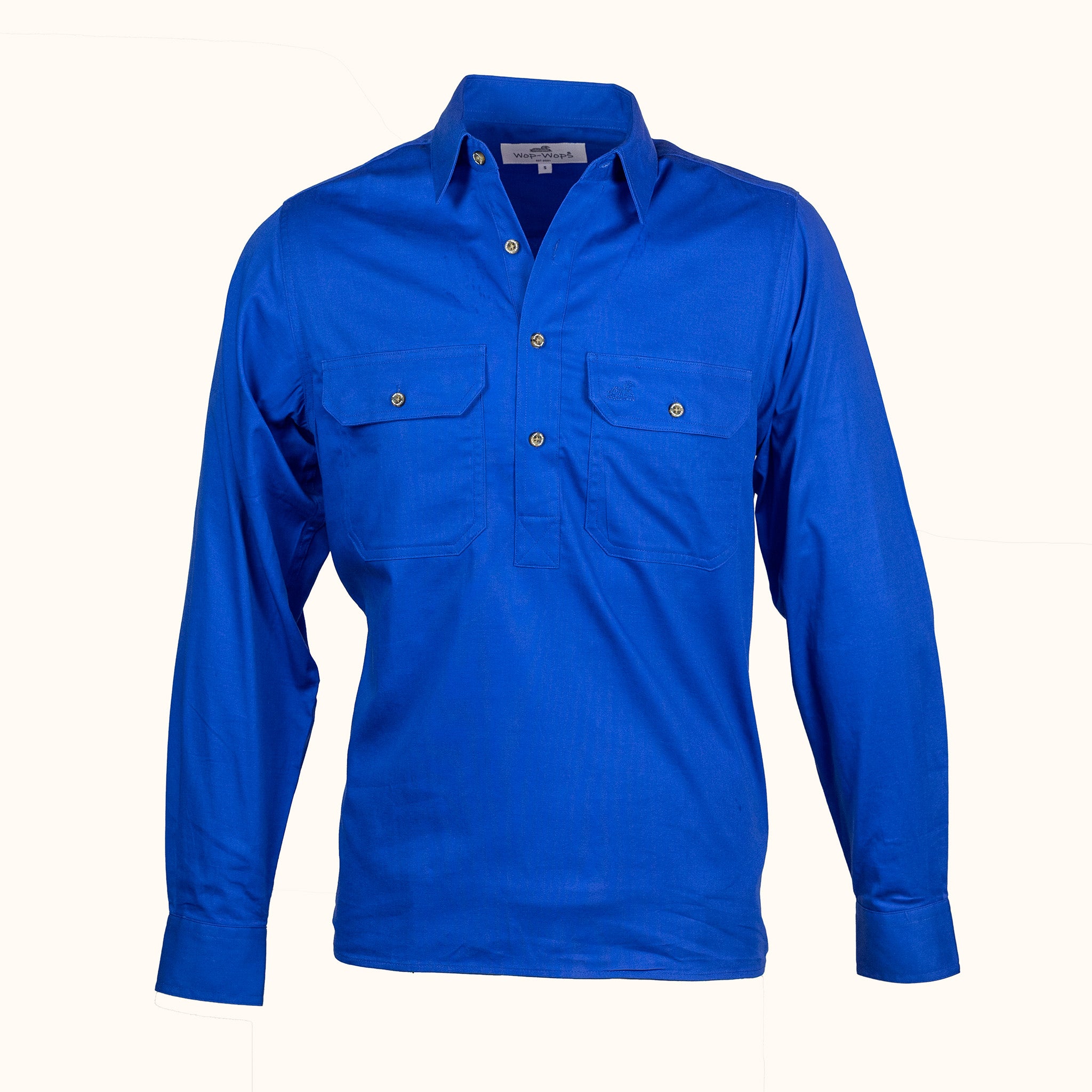 Blue long-sleeve shirt on a white background-front