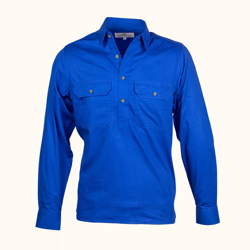 Blue long-sleeve shirt on a white background-front
