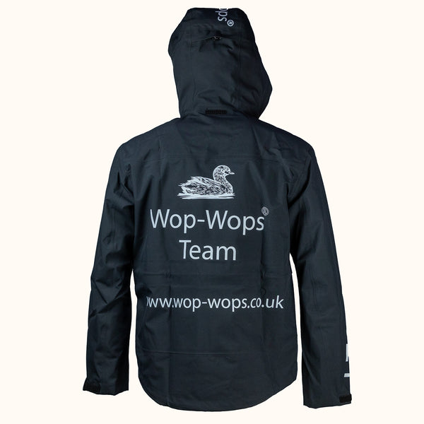Black jacket with 'Wop-Wops Team' text and logo on a white background