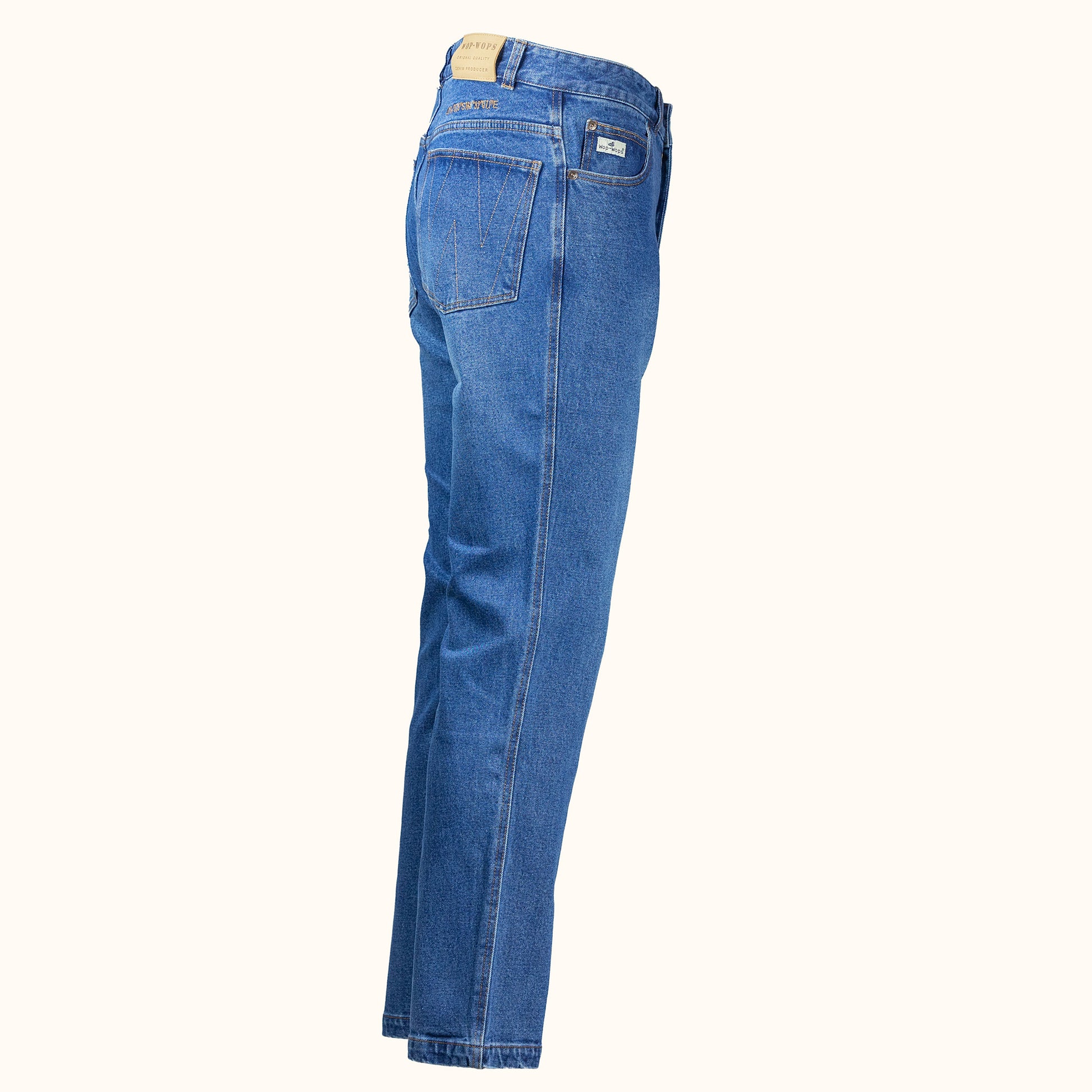 Mens Straight Jeans in a wash, non stretch heavy weight denim-side