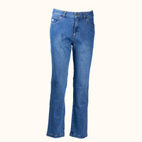 Mens Straight Jeans in a wash, non stretch heavy weight denim-front