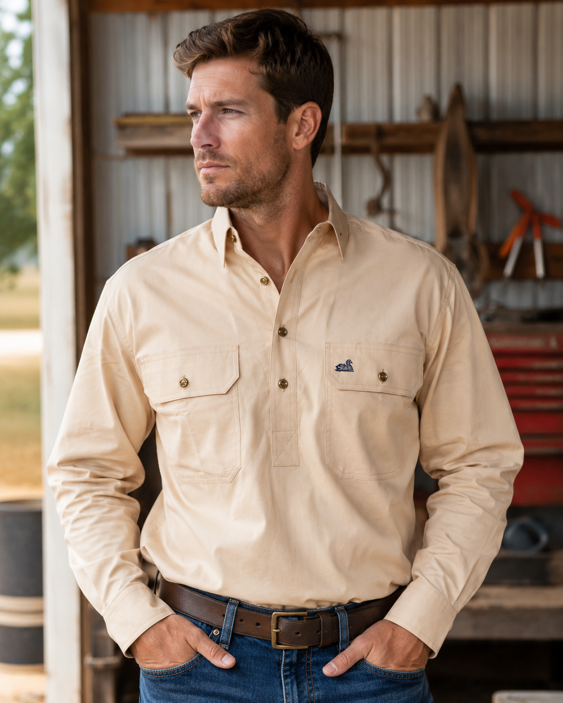 Men's Waikari Work Shirt (Stone)