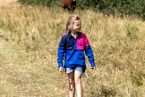 Kid's Rangiora Work Shirt (Pink/Blue)